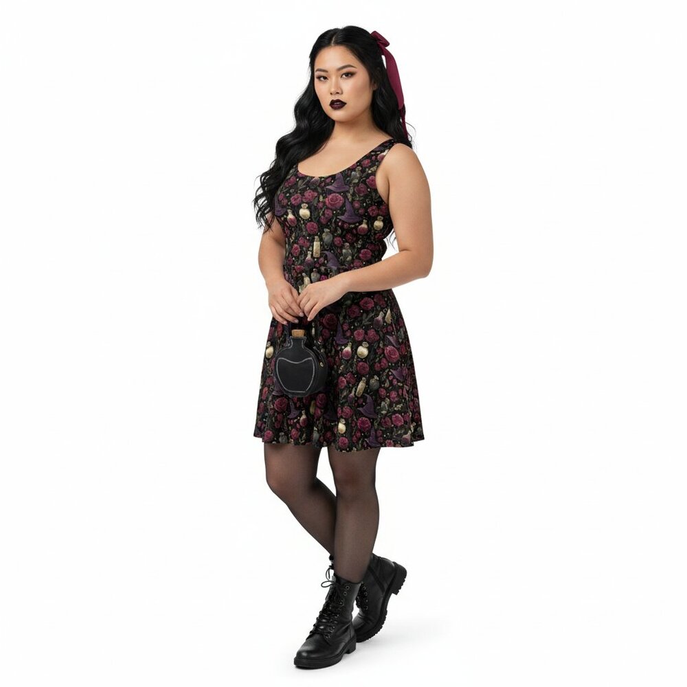 Gothic Witchy Whimsigoth Rose Fit & Flare Dress - Picture 12 of 14
